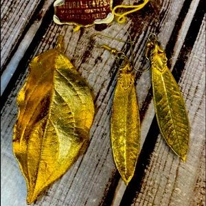 24 karat gold leaves earrings And Pin Set